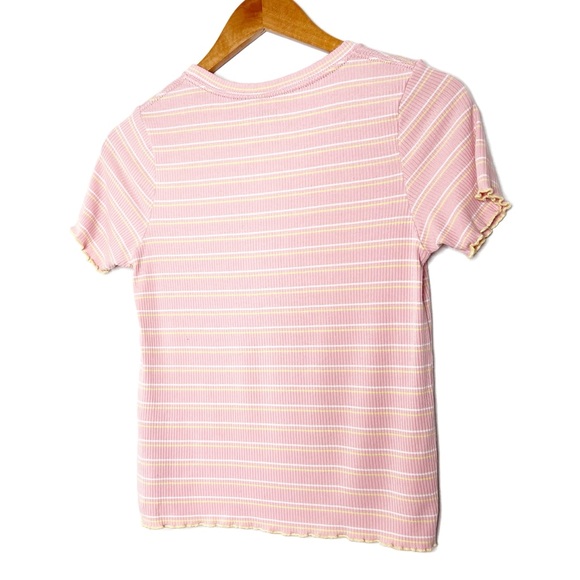 Levi's Pink White Yellow Stripe Ribbed Lettuce Trim T Shirt Top Juniors - Picture 12 of 16